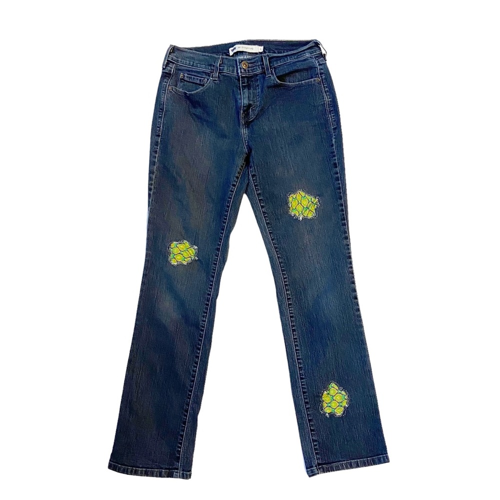 3/$20 LEVIS 505 Straight Leg Jeans Distressed Patchwork Blue Womens Size 4